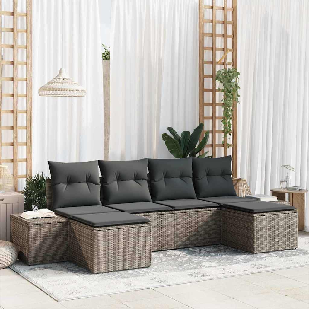 Garden Sofa Set 6 pcs Grey 184 x 62 x 85 cm Poly rattan
