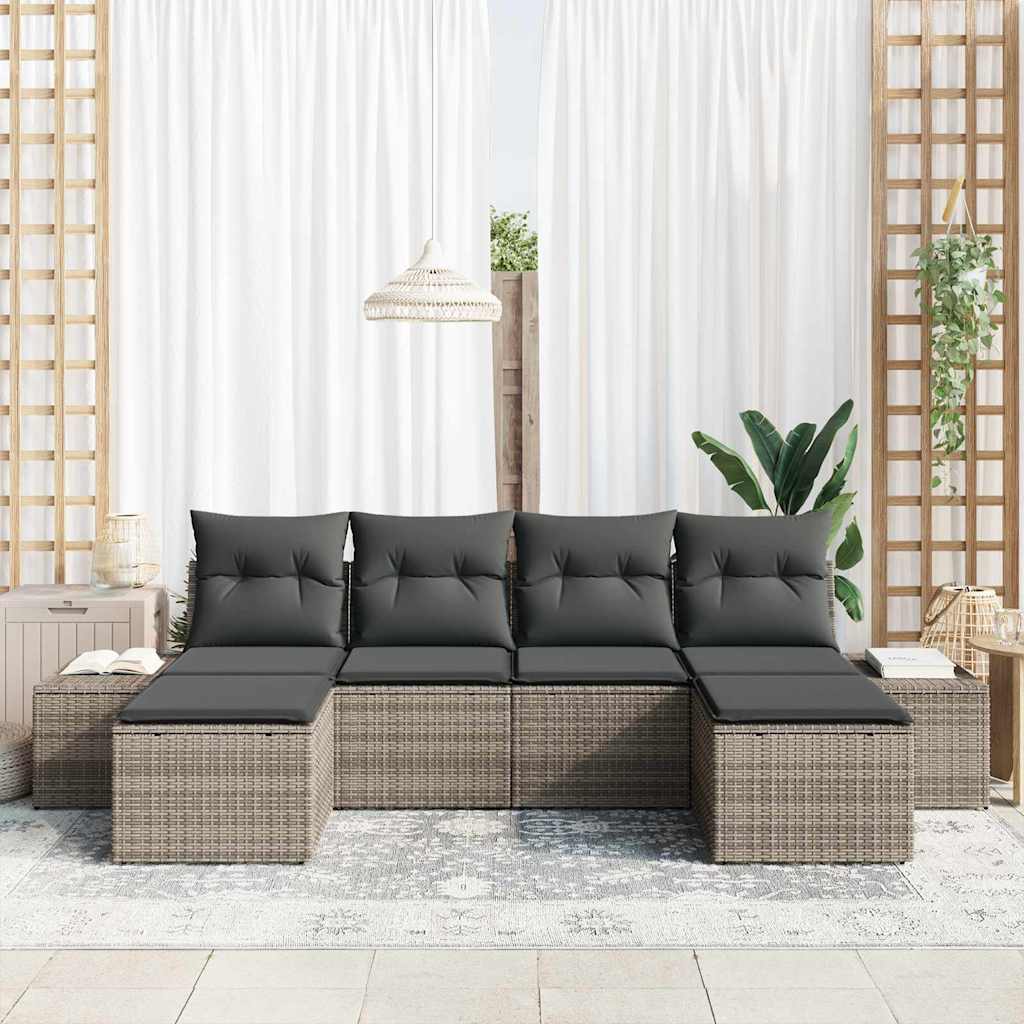 Garden Sofa Set 6 pcs Grey 184 x 62 x 85 cm Poly rattan