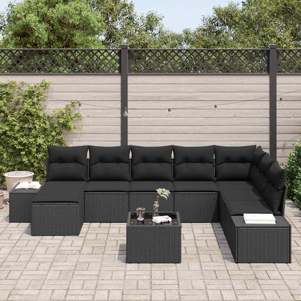 Garden Sofa Set with Cushion 8 pcs Black Poly Rattan