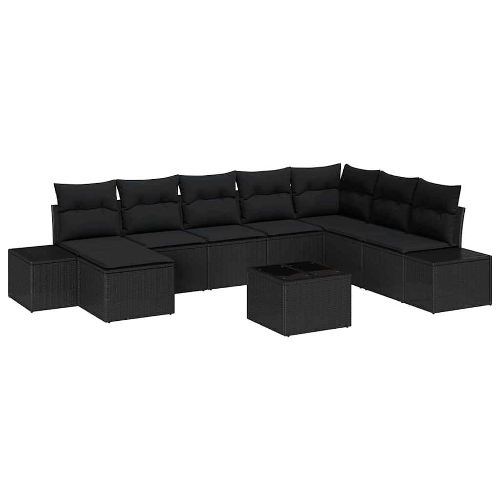 Garden Sofa Set with Cushion 8 pcs Black Poly Rattan