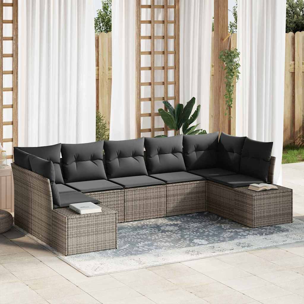 Garden Sofa Set with Cushion 7 pcs Grey Poly rattan