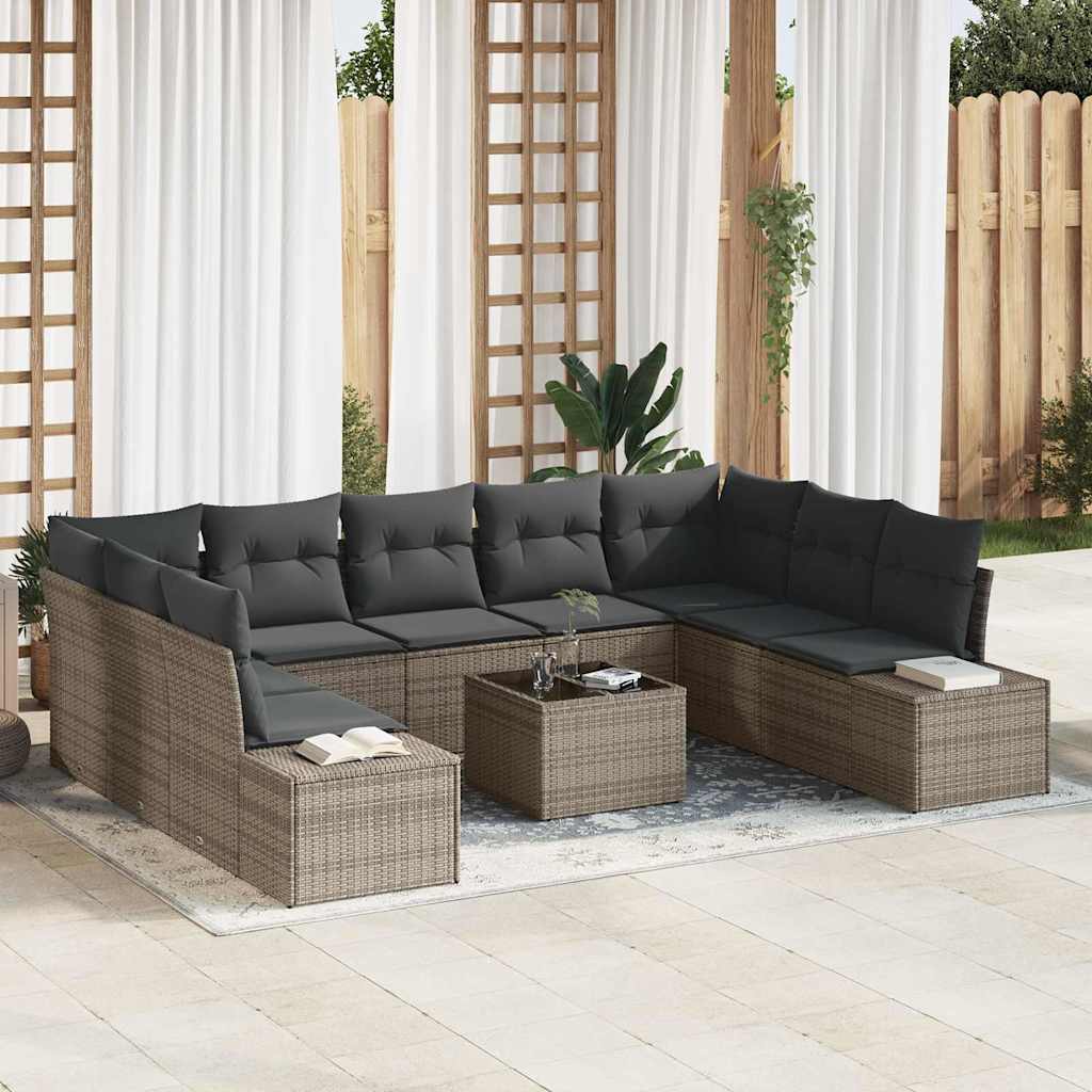 Garden Sofa Set with Cushion 10 pcs Grey Poly Rattan