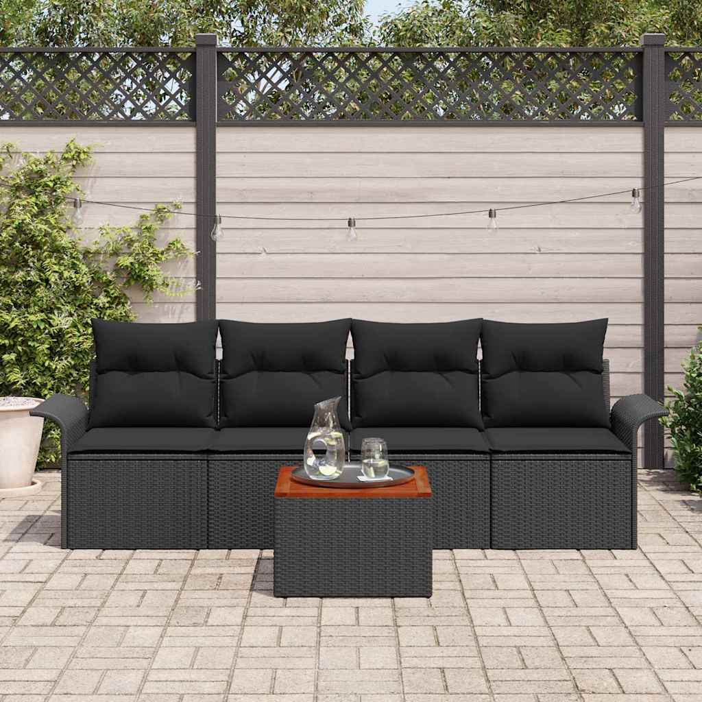 Garden Sofa Set 5 pcs 4-Seater Black Poly Rattan
