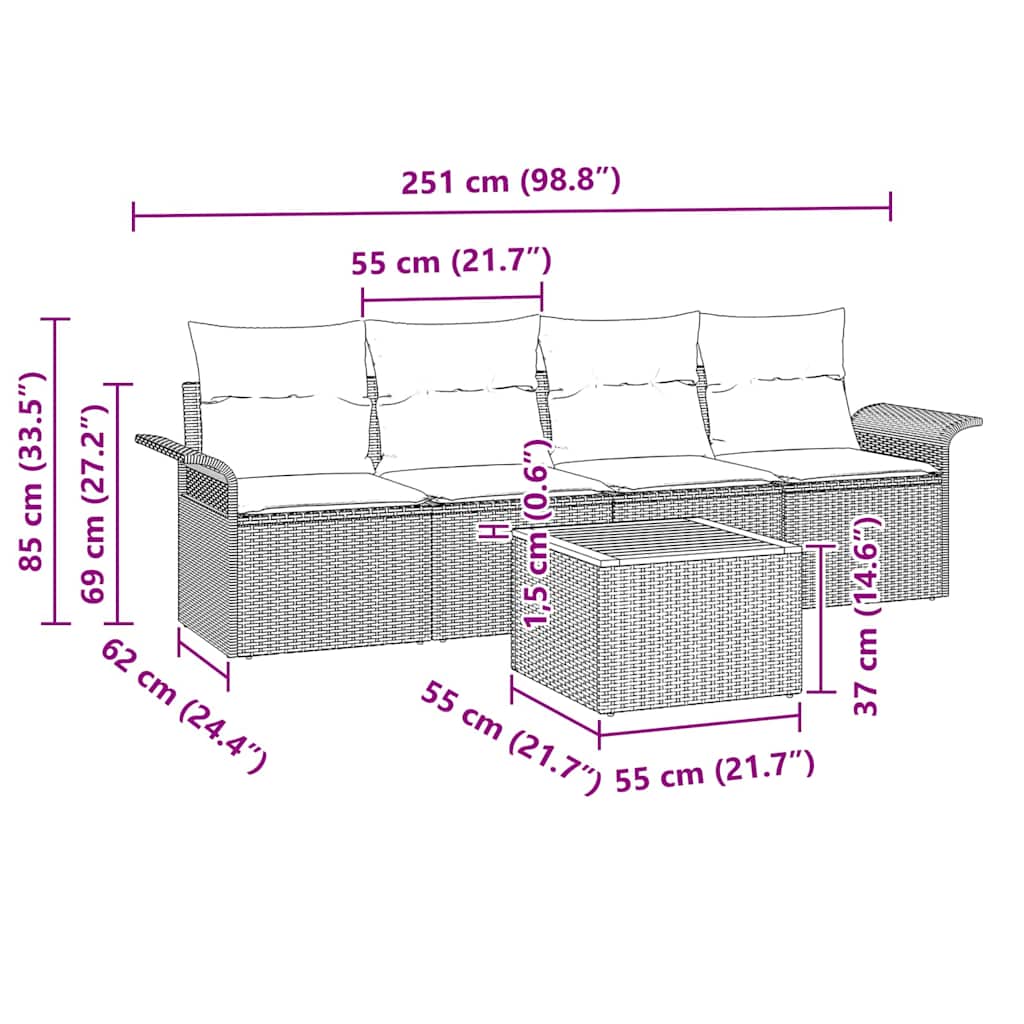 Garden Sofa Set 5 pcs 4-Seater Black Poly Rattan