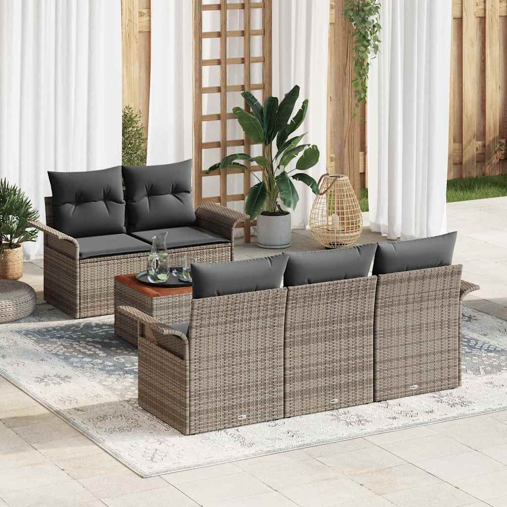 Garden Sofa Set 6 pcs 5-Seater Grey Poly Rattan
