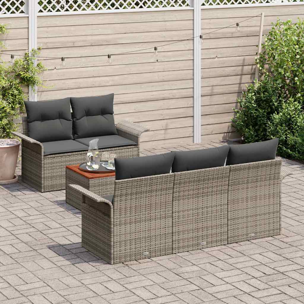 Garden Sofa Set 6 pcs 5-Seater Grey Poly Rattan