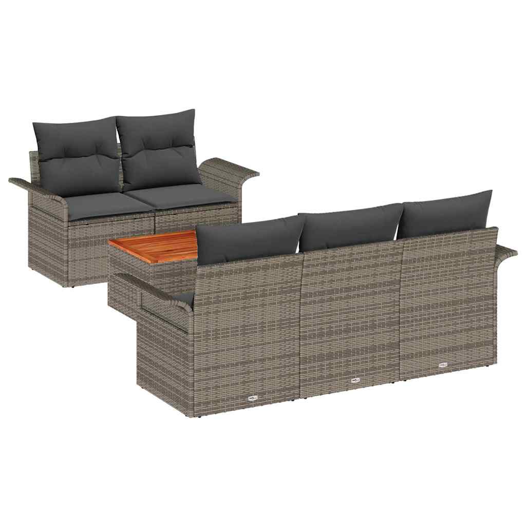 Garden Sofa Set 6 pcs 5-Seater Grey Poly Rattan