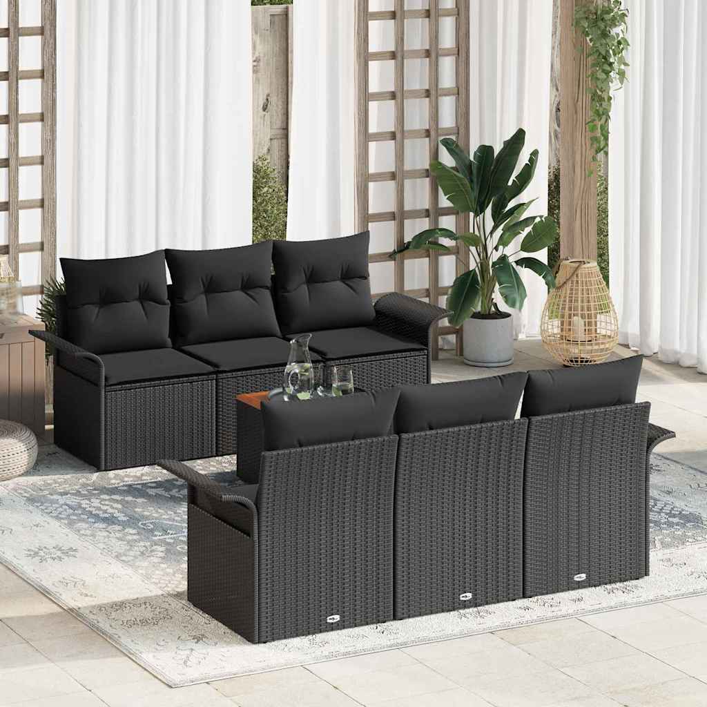 Garden Sofa Set 7 pcs 6-Seater Black Poly Rattan