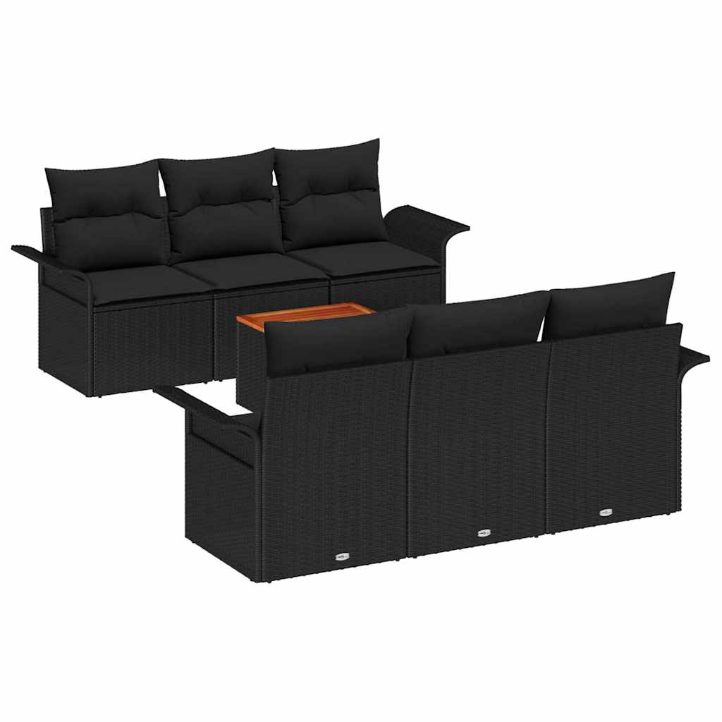 Garden Sofa Set 7 pcs 6-Seater Black Poly Rattan