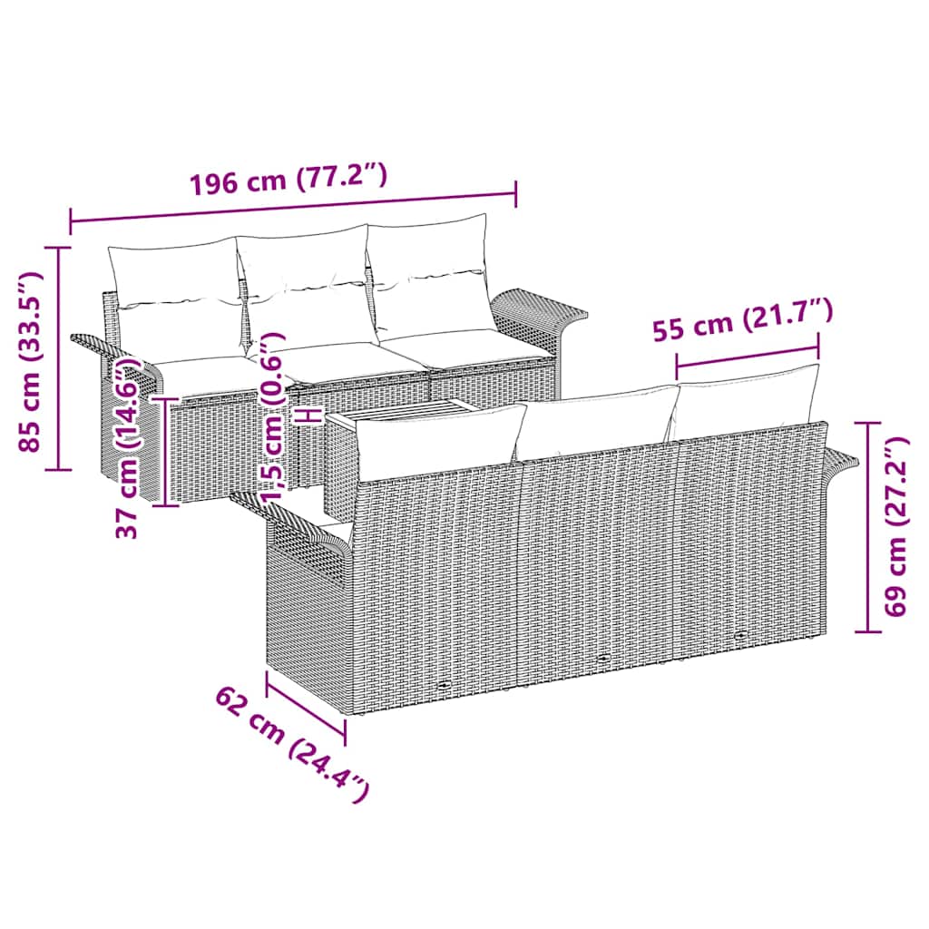 Garden Sofa Set 7 pcs 6-Seater Black Poly Rattan