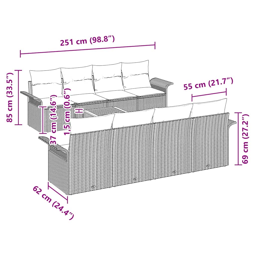 Garden Sofa Set with Cushion Manual 7 pcs Grey 55 x 55 x 37 cm