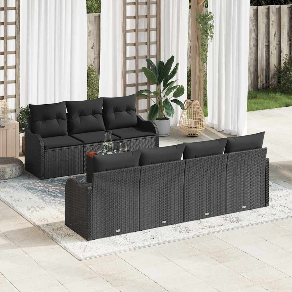 Garden Sofa Set with Storage 8 pcs Black Poly Rattan