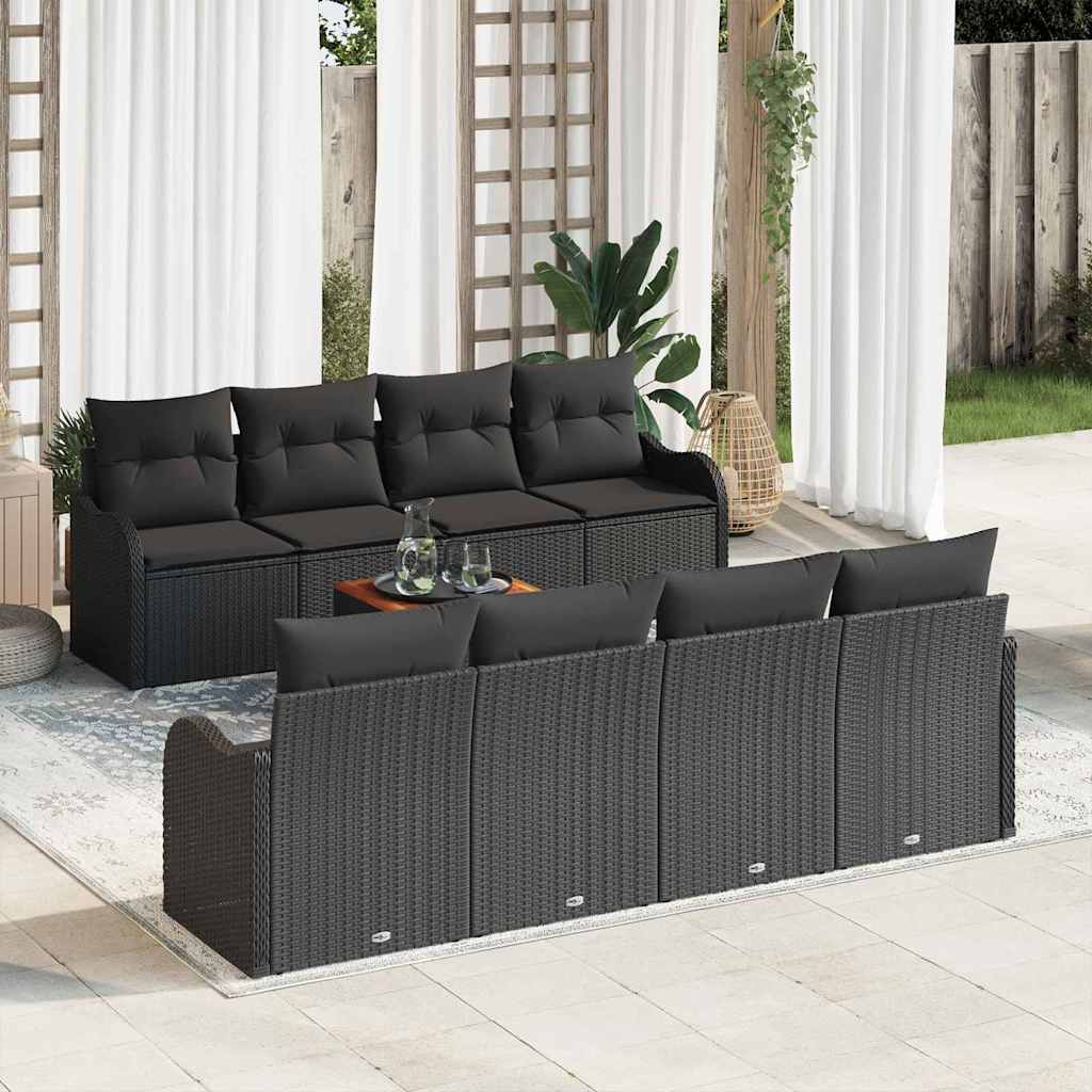 Garden Sofa Set with Storage 9 pcs Black Poly Rattan