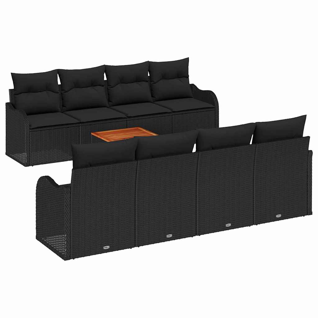 Garden Sofa Set with Storage 9 pcs Black Poly Rattan