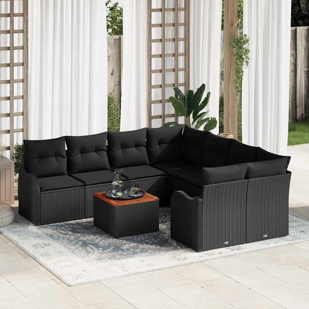 Garden Sofa Set with Storage 9 pcs Black Poly Rattan
