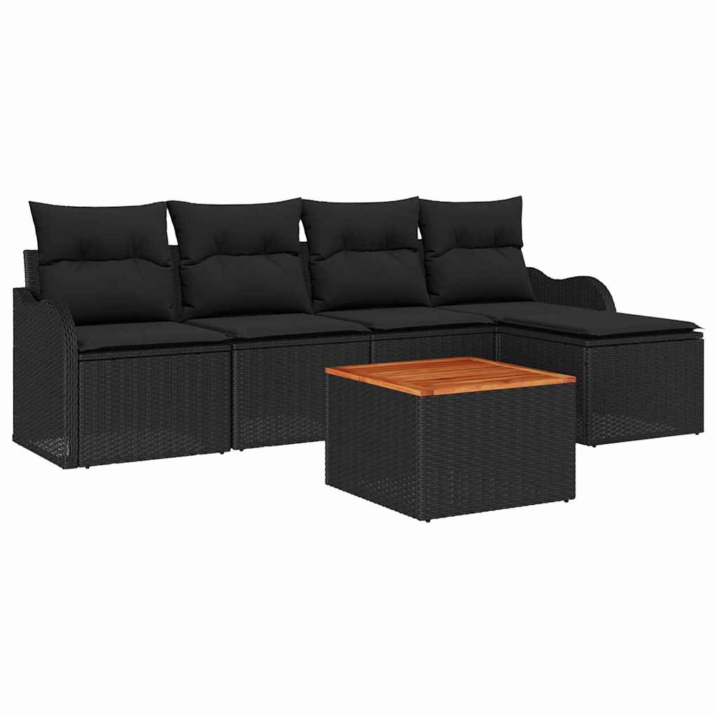 Garden Sofa Set with Storage 6 pcs Black Poly Rattan