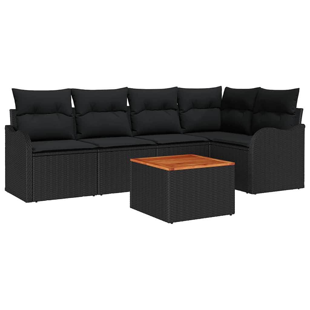 Garden Sofa Set with Storage 6 pcs Black Poly Rattan