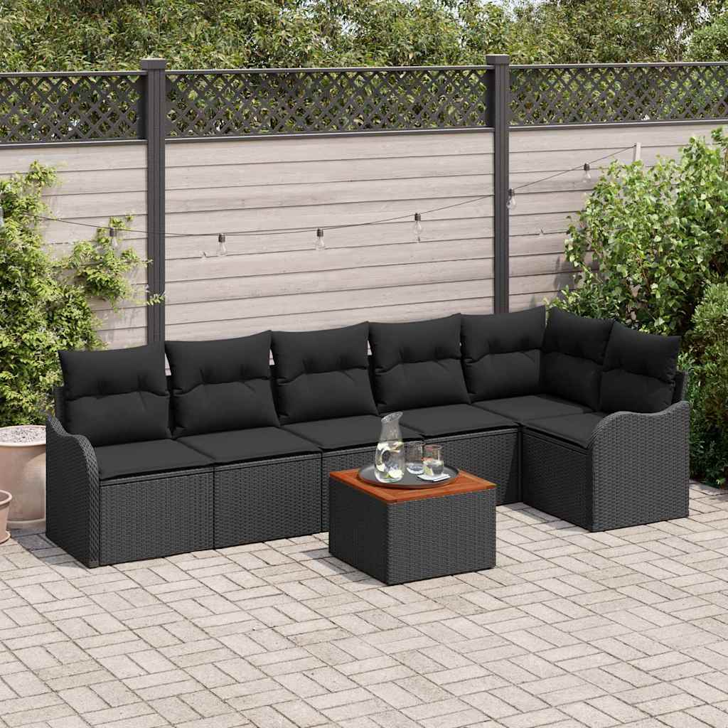 Garden Sofa Set with Storage 7 pcs Black Poly Rattan