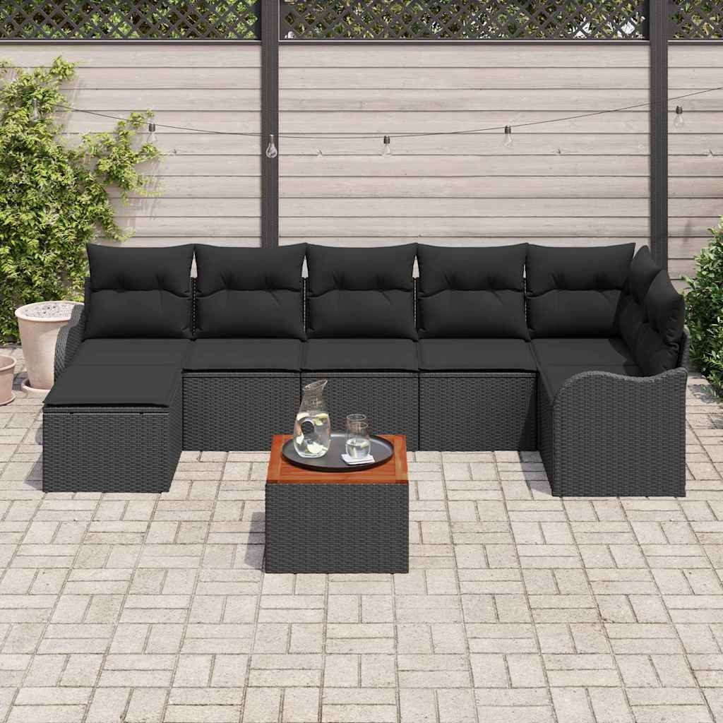 Garden Sofa Set with Storage 8 pcs Black Poly Rattan