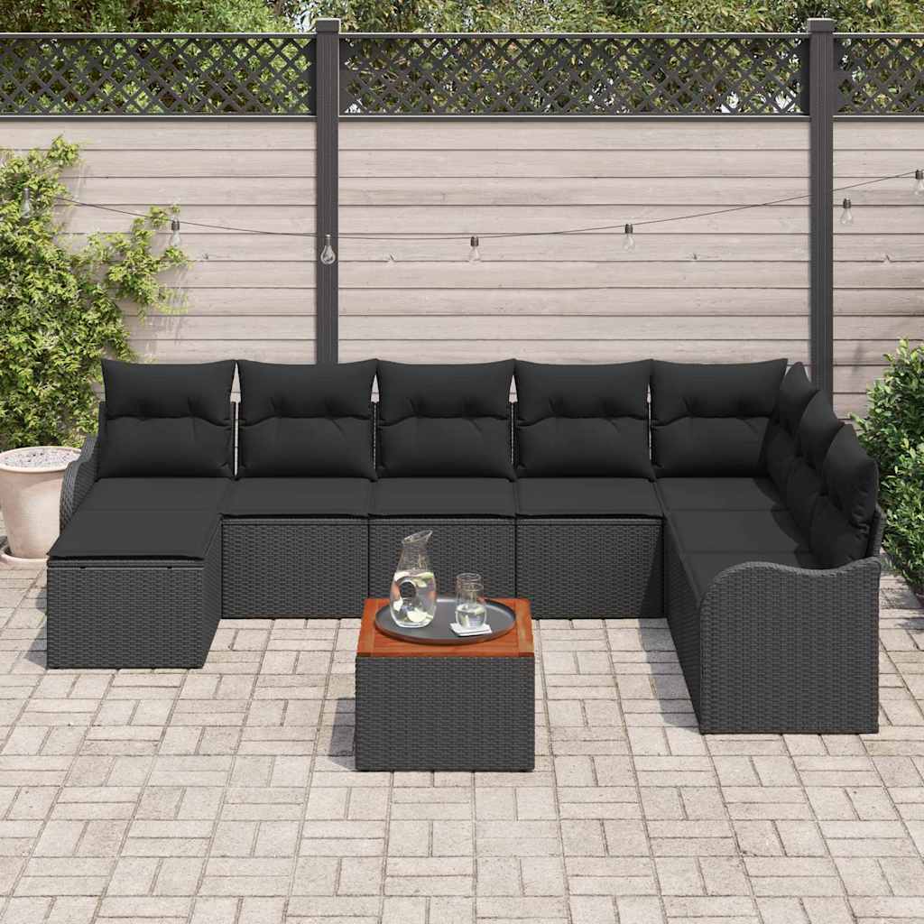 Garden Sofa Set with Storage 9 pcs Black Poly Rattan