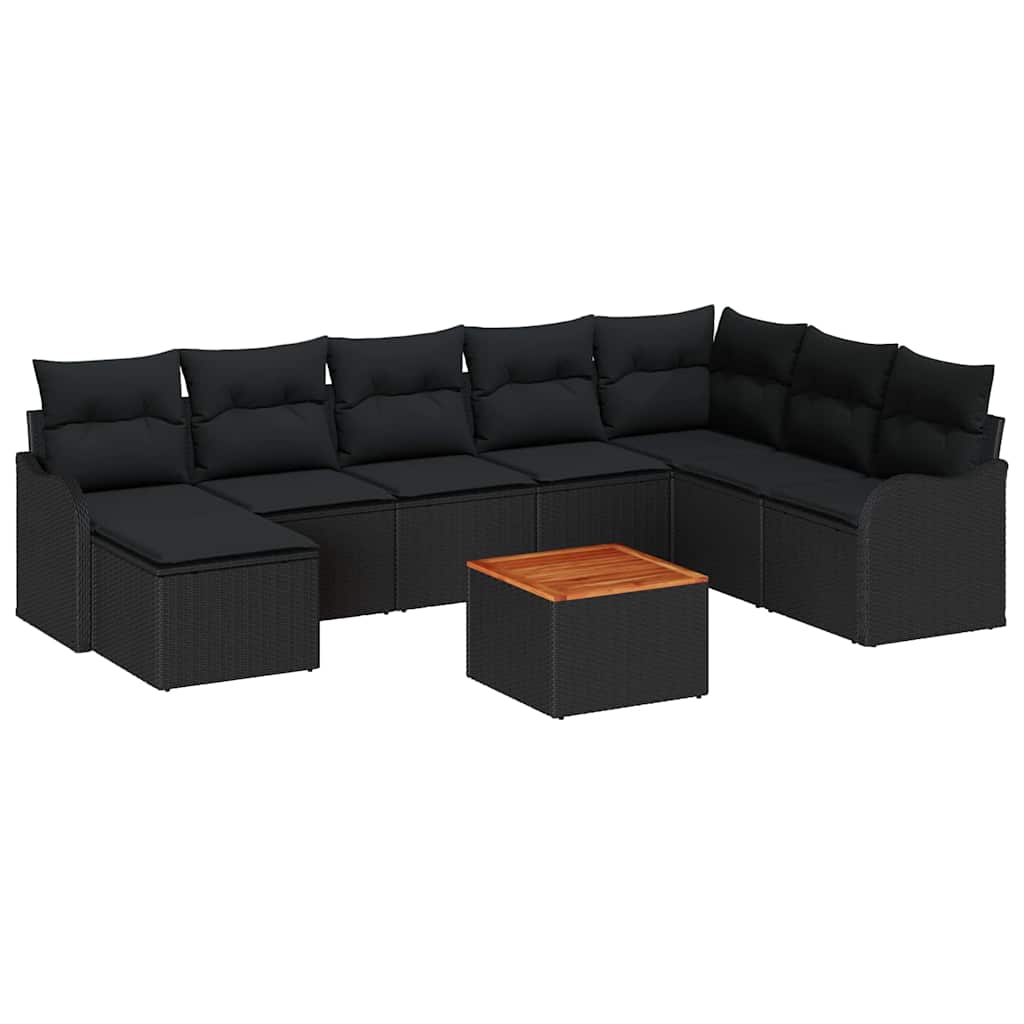Garden Sofa Set with Storage 9 pcs Black Poly Rattan