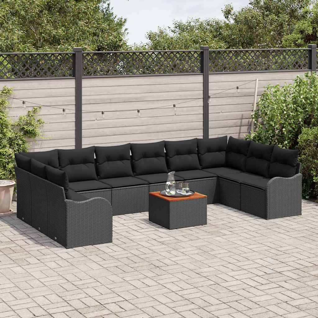 Garden Sofa Set with Storage 11 pcs Black Poly Rattan