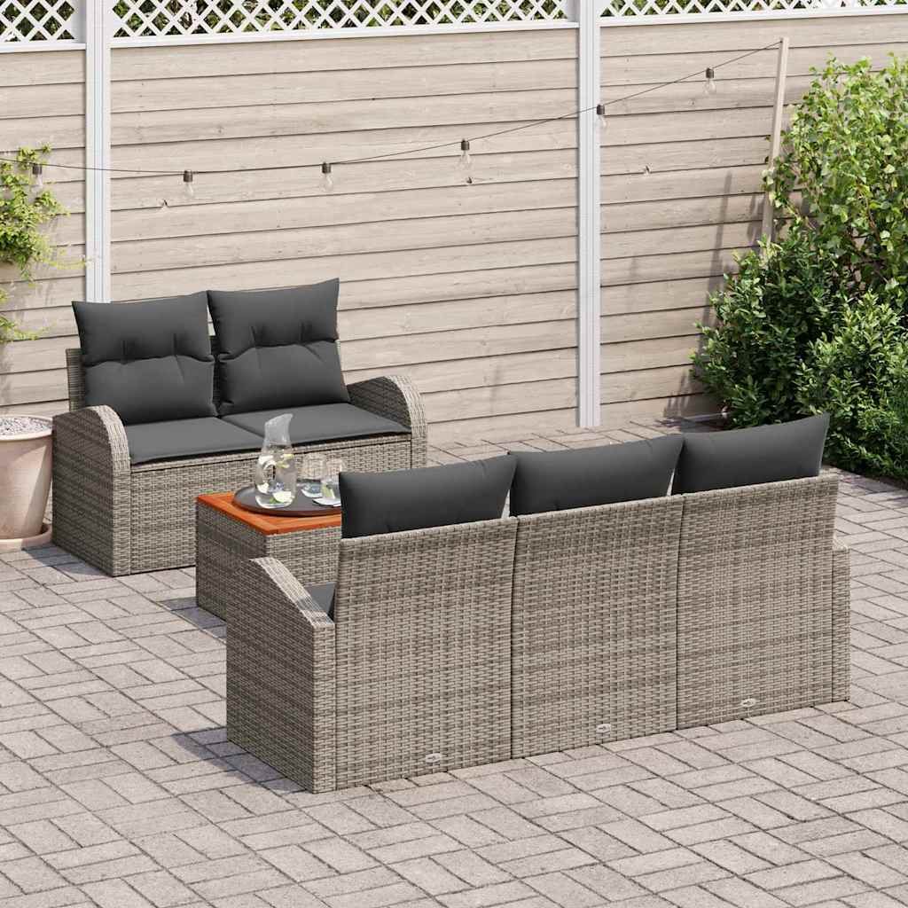 Garden Sofa Set with Storage 6 pcs Grey Poly Rattan