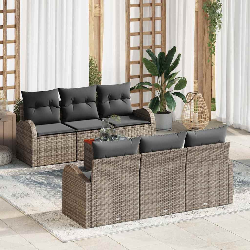 Garden Sofa Set with Storage 7 pcs Grey Poly Rattan