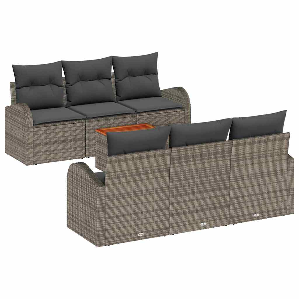 Garden Sofa Set with Storage 7 pcs Grey Poly Rattan