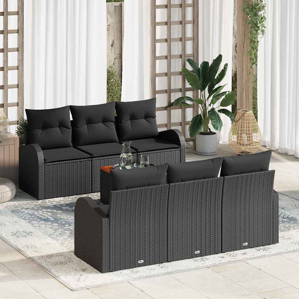 Garden Sofa Set with Storage 7 pcs Black Poly Rattan