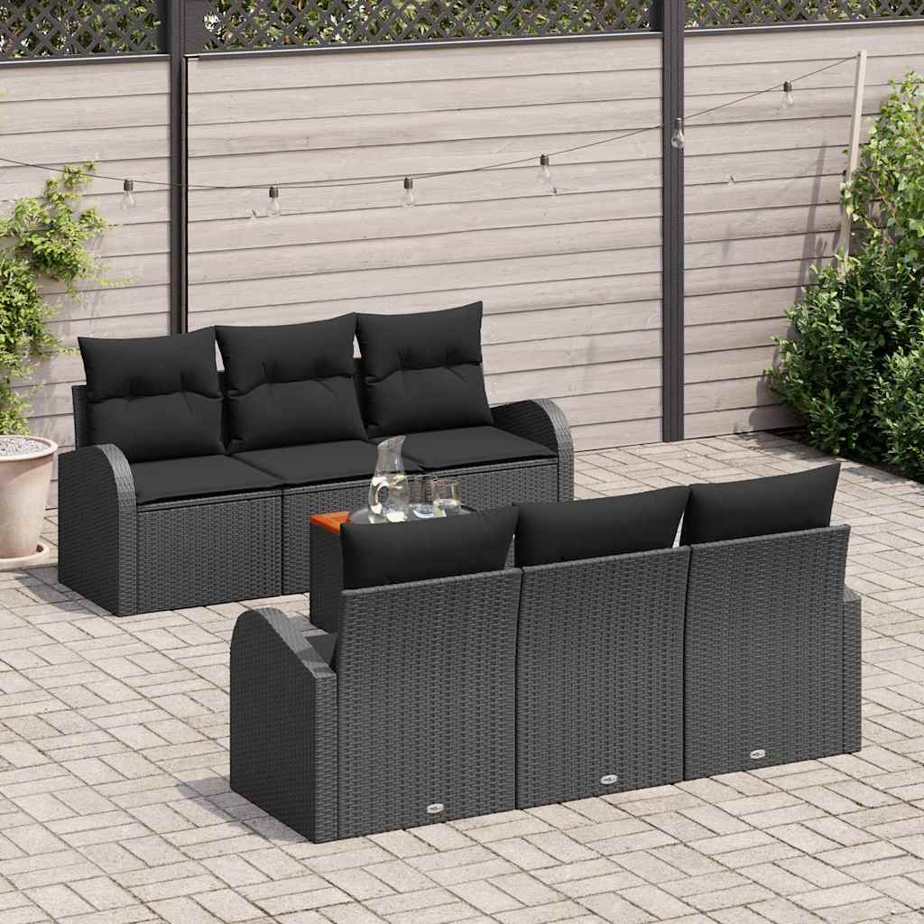 Garden Sofa Set with Storage 7 pcs Black Poly Rattan