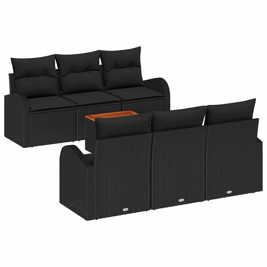 Garden Sofa Set with Storage 7 pcs Black Poly Rattan