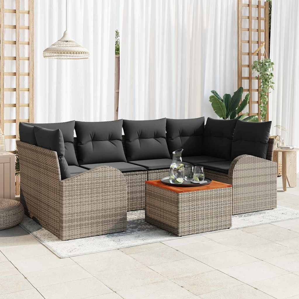 Garden Sofa Set with Storage 7 pcs Grey Poly Rattan