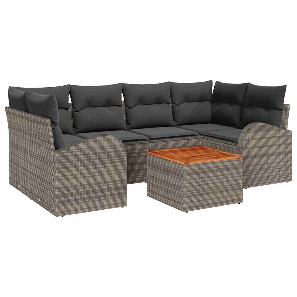 Garden Sofa Set with Storage 7 pcs Grey Poly Rattan