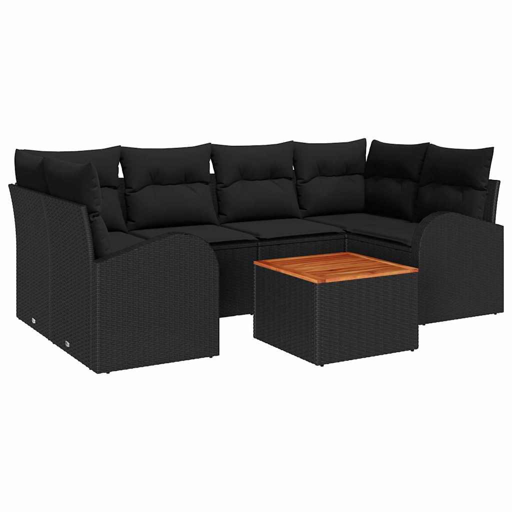 Garden Sofa Set with Storage 7 pcs Black Poly Rattan