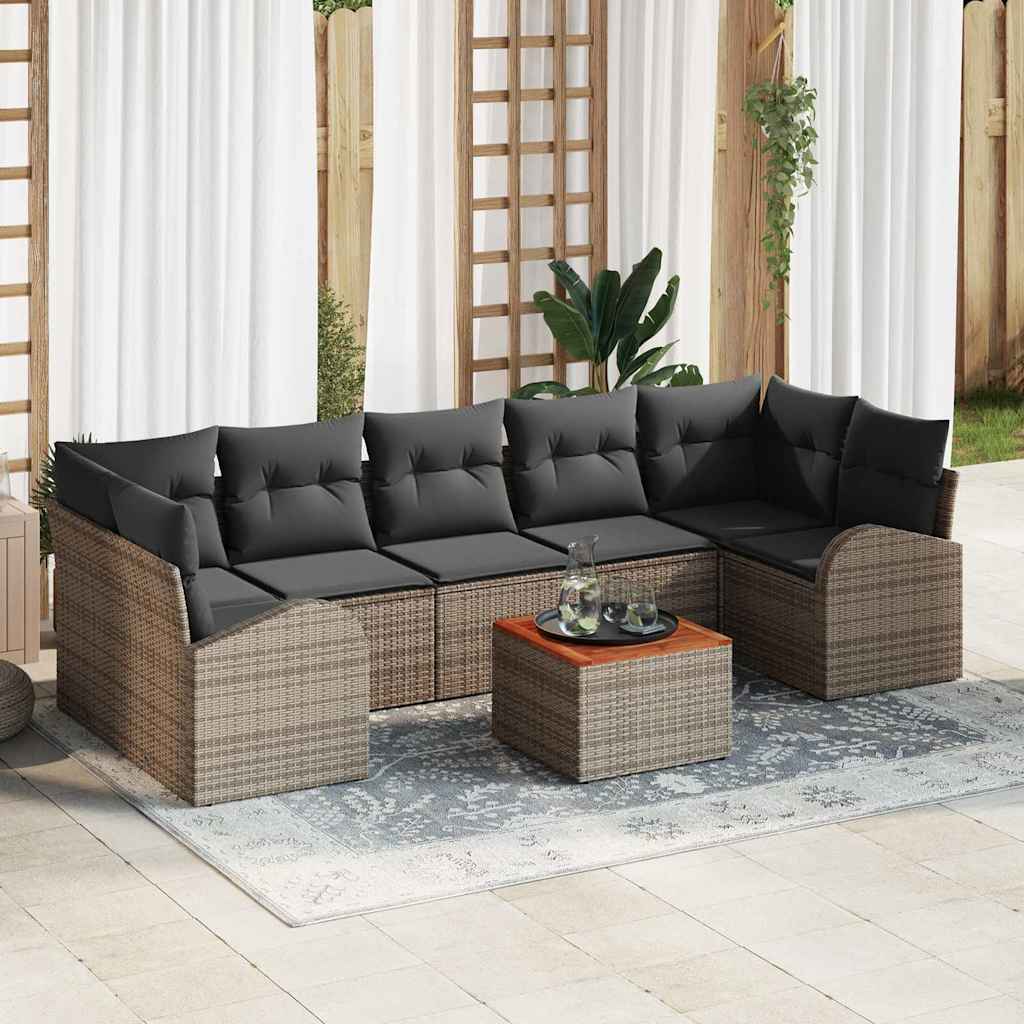 Garden Sofa Set with Storage 8 pcs Grey Poly Rattan