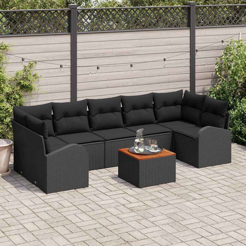 Garden Sofa Set with Storage 8 pcs Black Poly Rattan