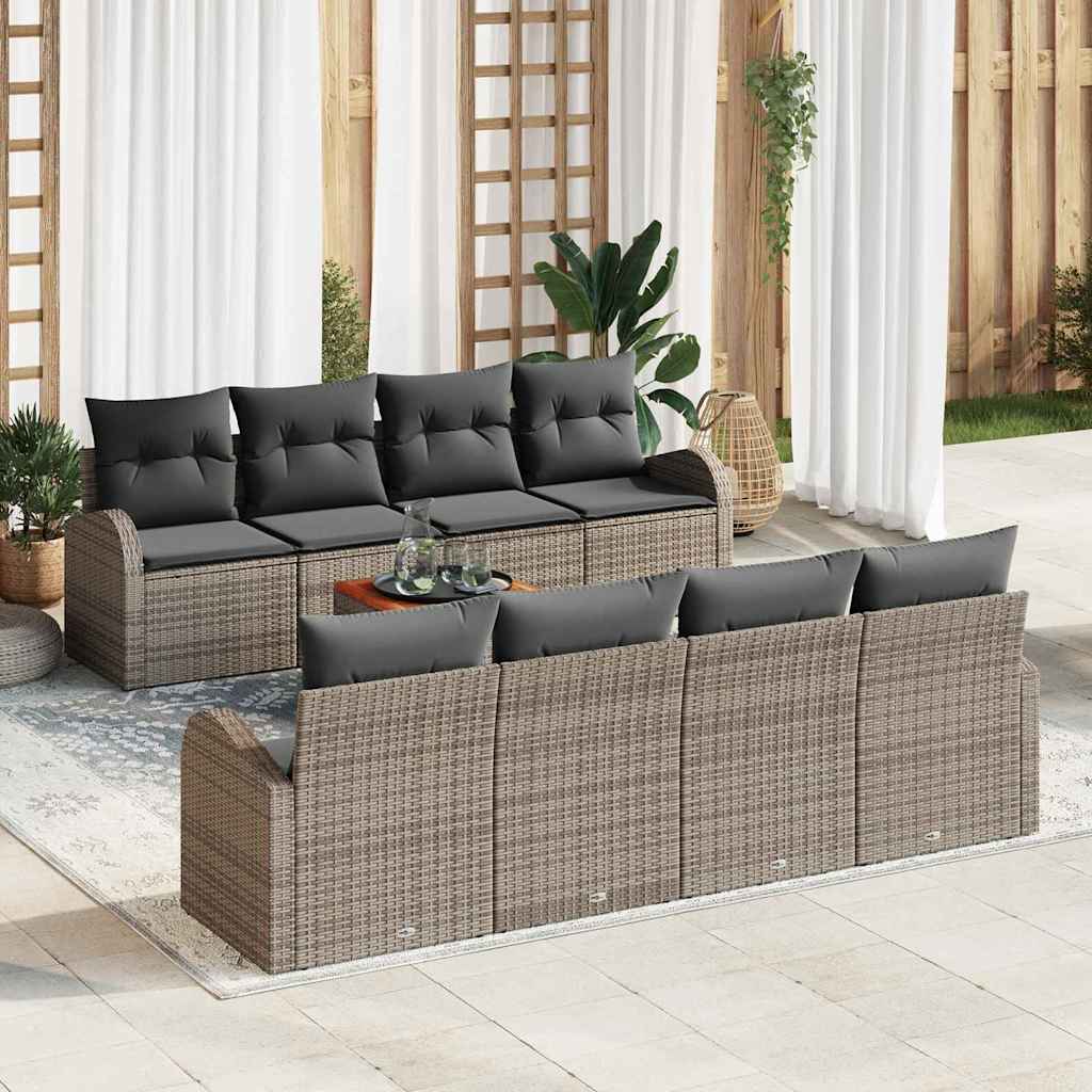 Garden Sofa Set with Storage 9 pcs Grey Poly Rattan