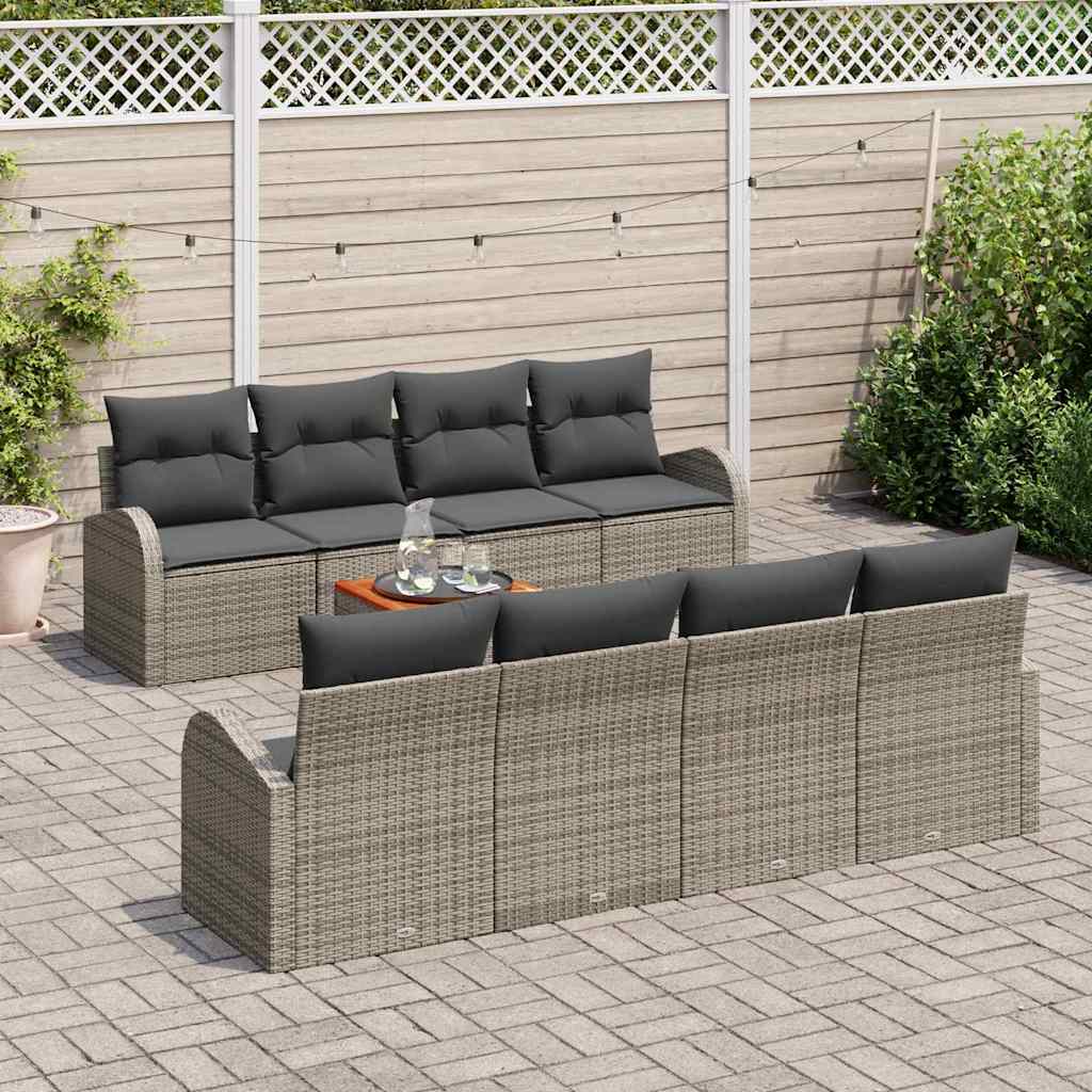 Garden Sofa Set with Storage 9 pcs Grey Poly Rattan
