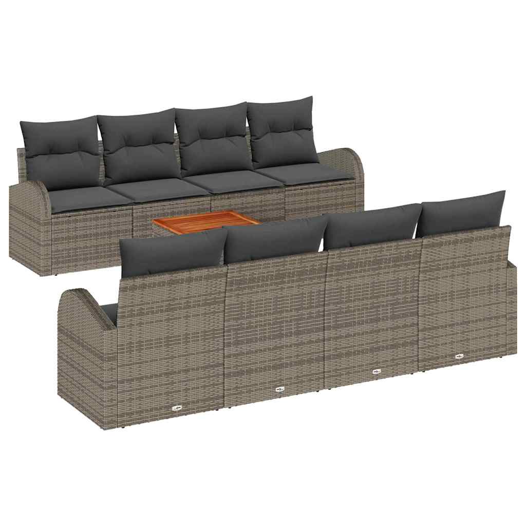 Garden Sofa Set with Storage 9 pcs Grey Poly Rattan