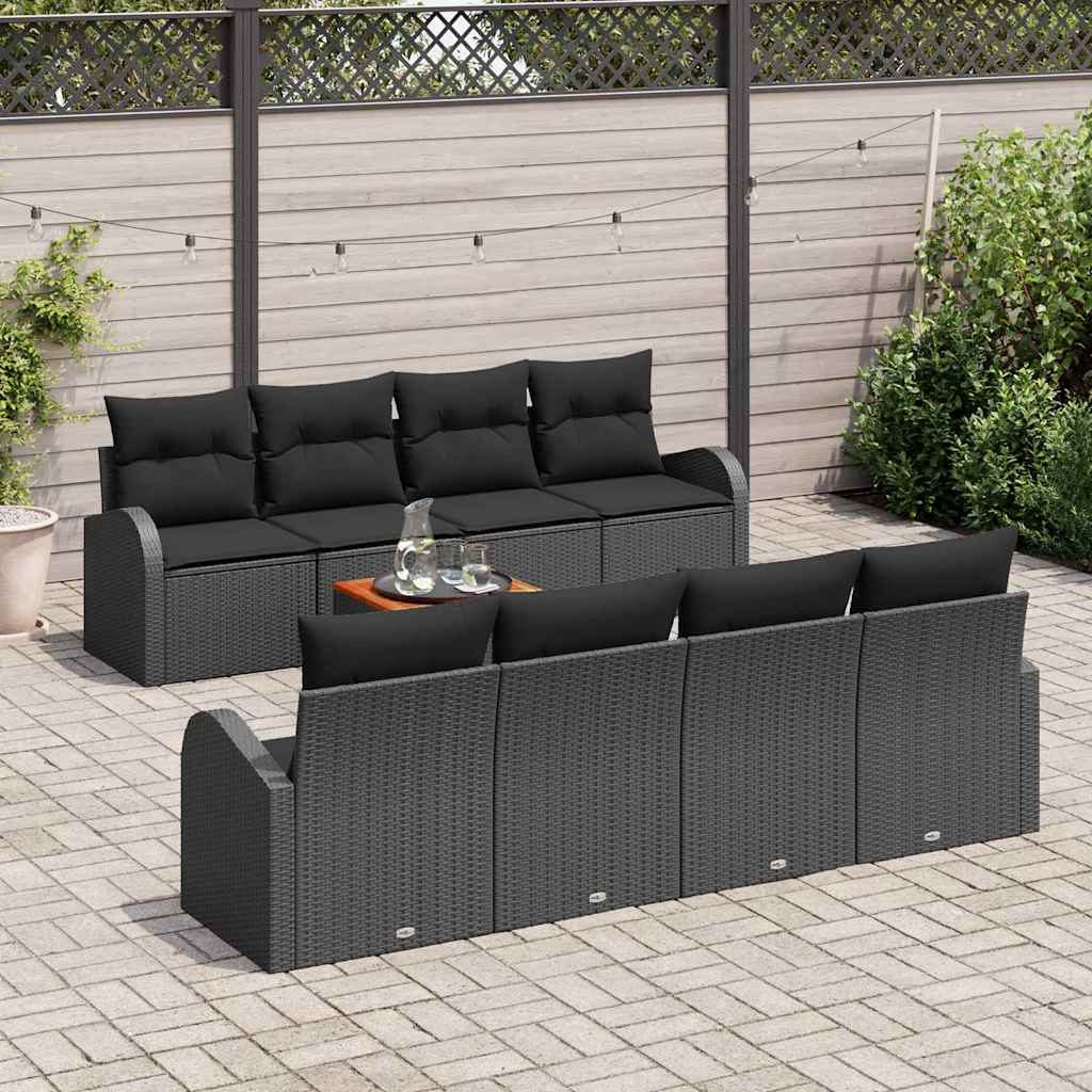 Garden Sofa Set with Storage 9 pcs Black Poly Rattan
