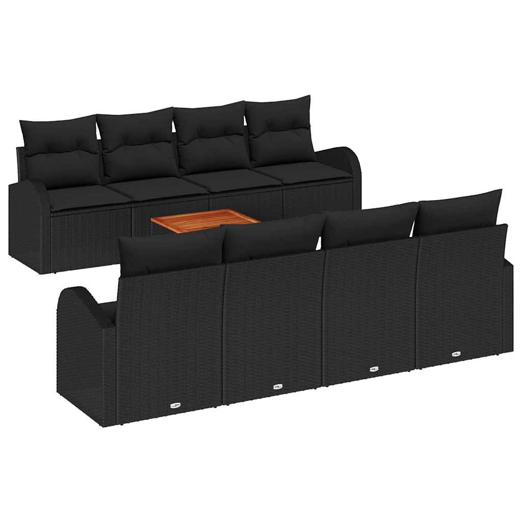 Garden Sofa Set with Storage 9 pcs Black Poly Rattan