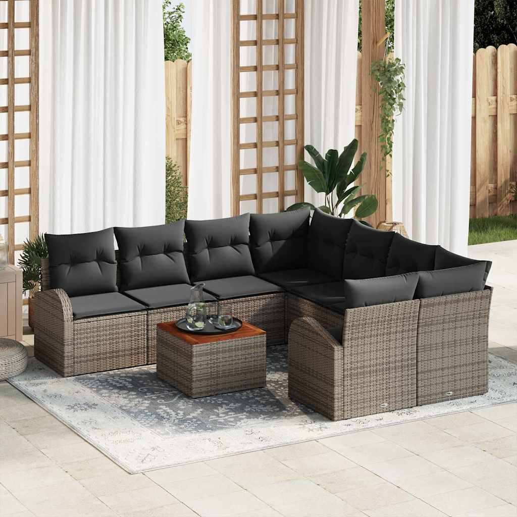 Garden Sofa Set with Storage 9 pcs Grey Poly Rattan