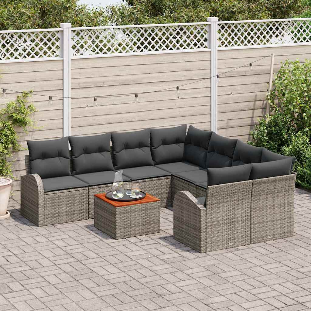 Garden Sofa Set with Storage 9 pcs Grey Poly Rattan