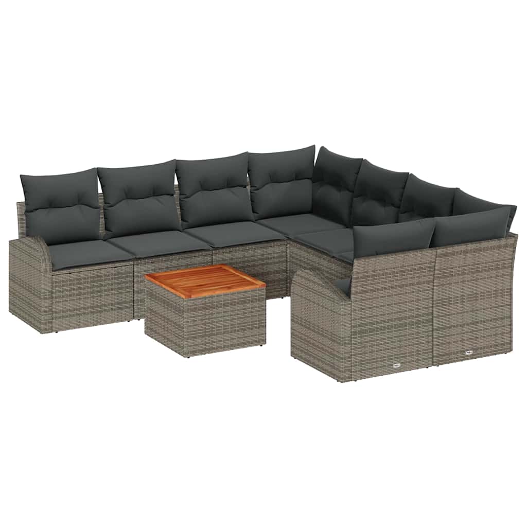 Garden Sofa Set with Storage 9 pcs Grey Poly Rattan