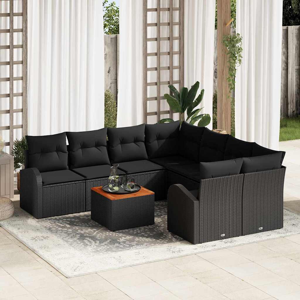 Garden Sofa Set with Storage 9 pcs Black Poly Rattan