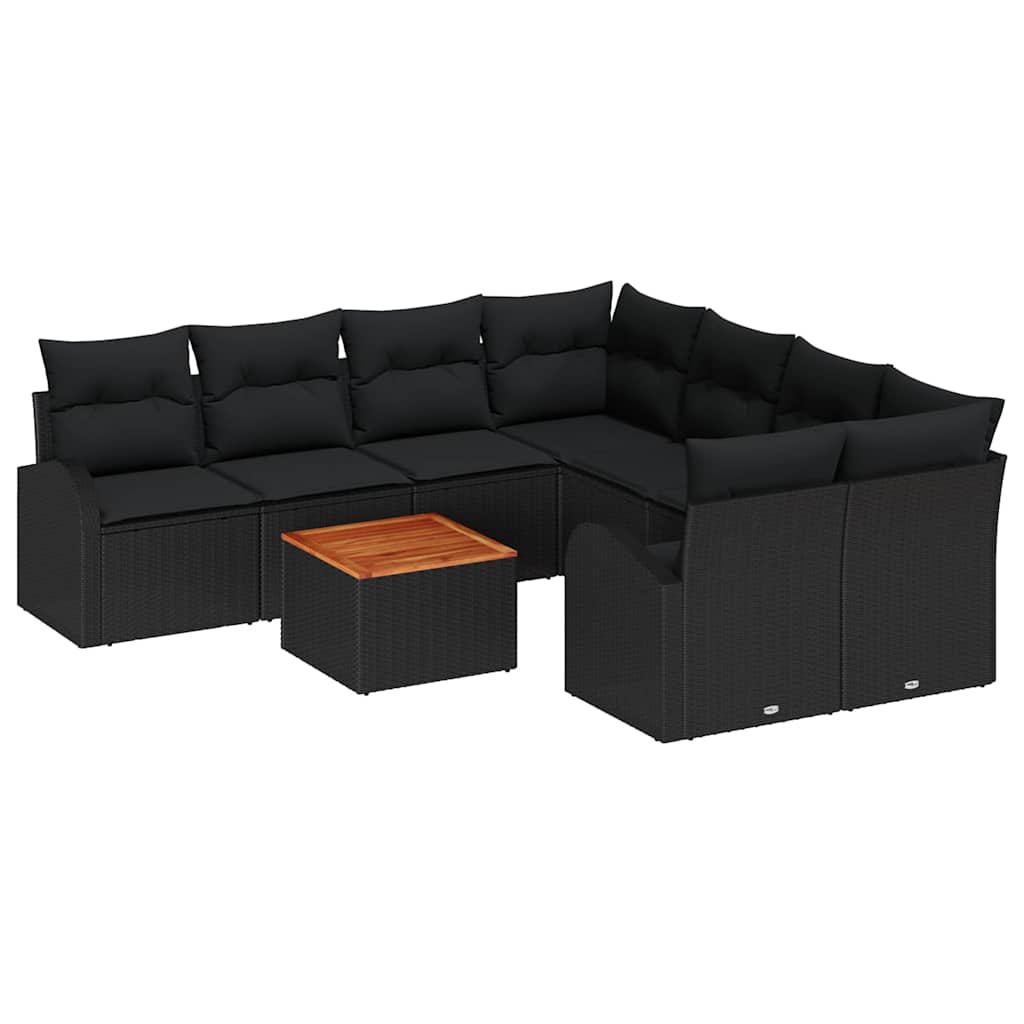 Garden Sofa Set with Storage 9 pcs Black Poly Rattan