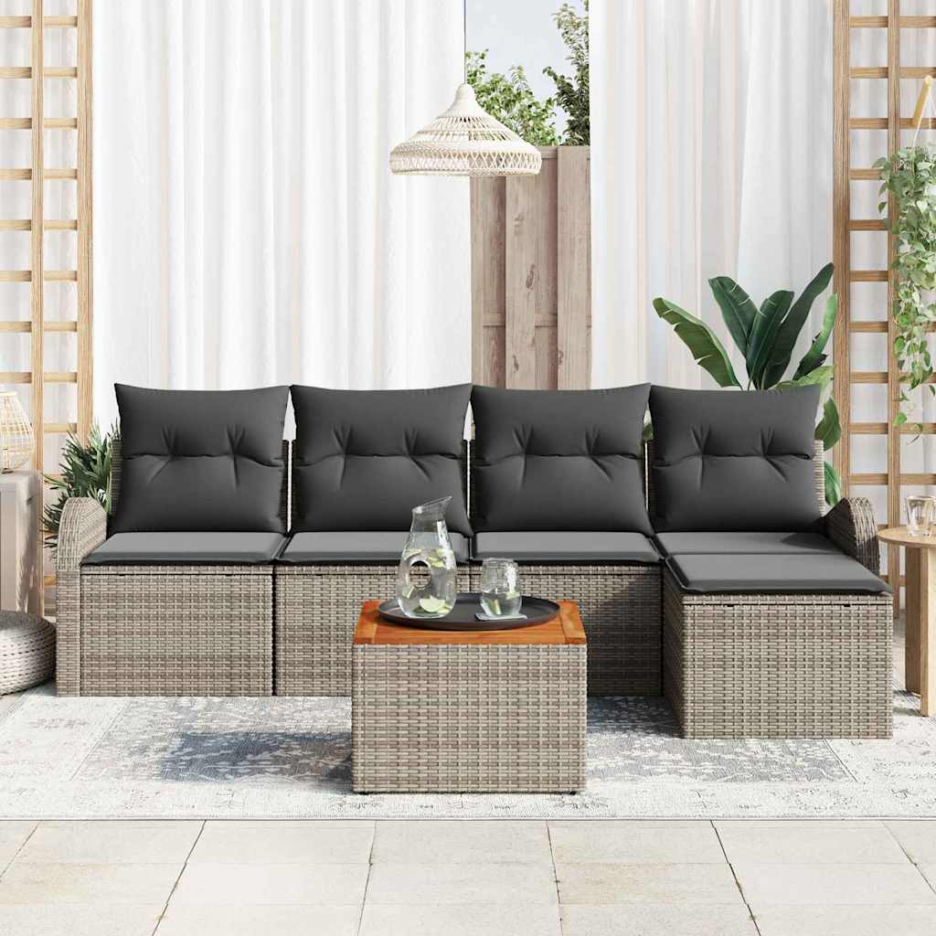 Garden Sofa Set with Storage 6 pcs Grey Poly Rattan