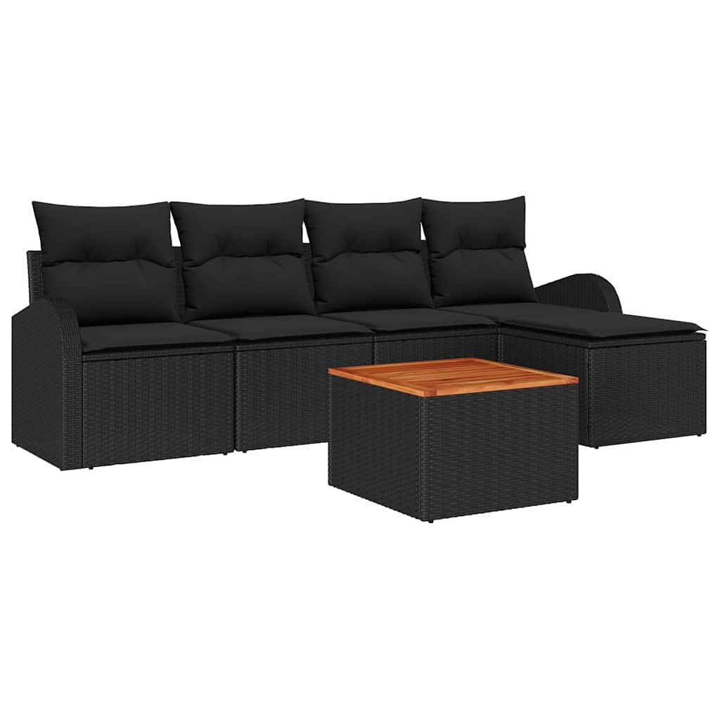 Garden Sofa Set with Storage 6 pcs Black Poly Rattan