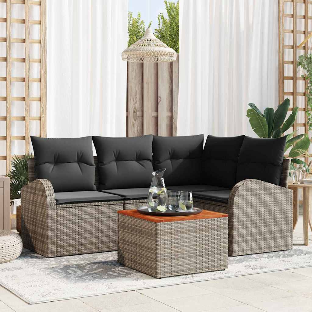 Garden Sofa Set with Storage 5 pcs Grey Poly Rattan